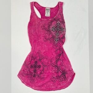 Y2K Vocal Bling Cross Tank Pink Rhinestone McBling Scene Women's Large Rare